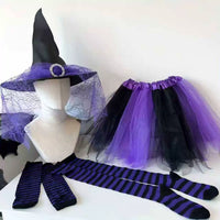 Adult Witch Costume Set with Hat, Dress, Stockings, and Sleeves for Halloween Cosplay