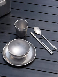 LTHW Portable 304 Stainless Steel Camping Picnic Tableware Set with Bowls, Plates, Cups, Chopsticks, and Spoons