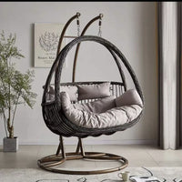 Indoor Outdoor Wicker Rattan Swing Chair with Stand for Patio Balcony Bedroom