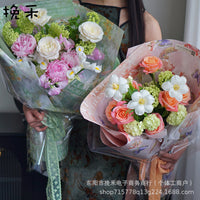 Vintage Oil Painting Style Kraft Paper Floral Wrapping Paper for Bouquets and Gifts