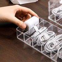 2-Layer Data Cable Storage Box with Lid, Multi-Grid Organizer for Phone Chargers & Power Cords