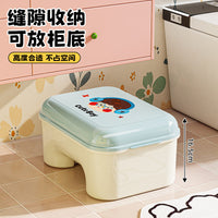 Kids' Cartoon Storage Step Stool for Bathroom and Washstand, Thickened Plastic Footstool with Storage