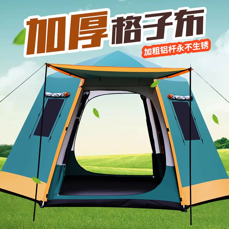 Automatic Hexagonal Black Glue Outdoor Camping Tent for 3-8 People, Double-Layer, Thickened, Stormproof Aluminum Alloy