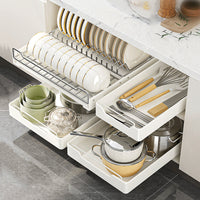 Pull-Out Stainless Steel Cabinet Organizer for Kitchen Seasoning, Dishes, and Bowls