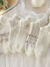Women's Thin Mesh Breathable Ankle Socks for Summer, Korean Style Multi-Pack