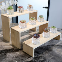 Wooden Display Stand for Small Potted Plants, Teacups, and Collectibles - 12cm Width
