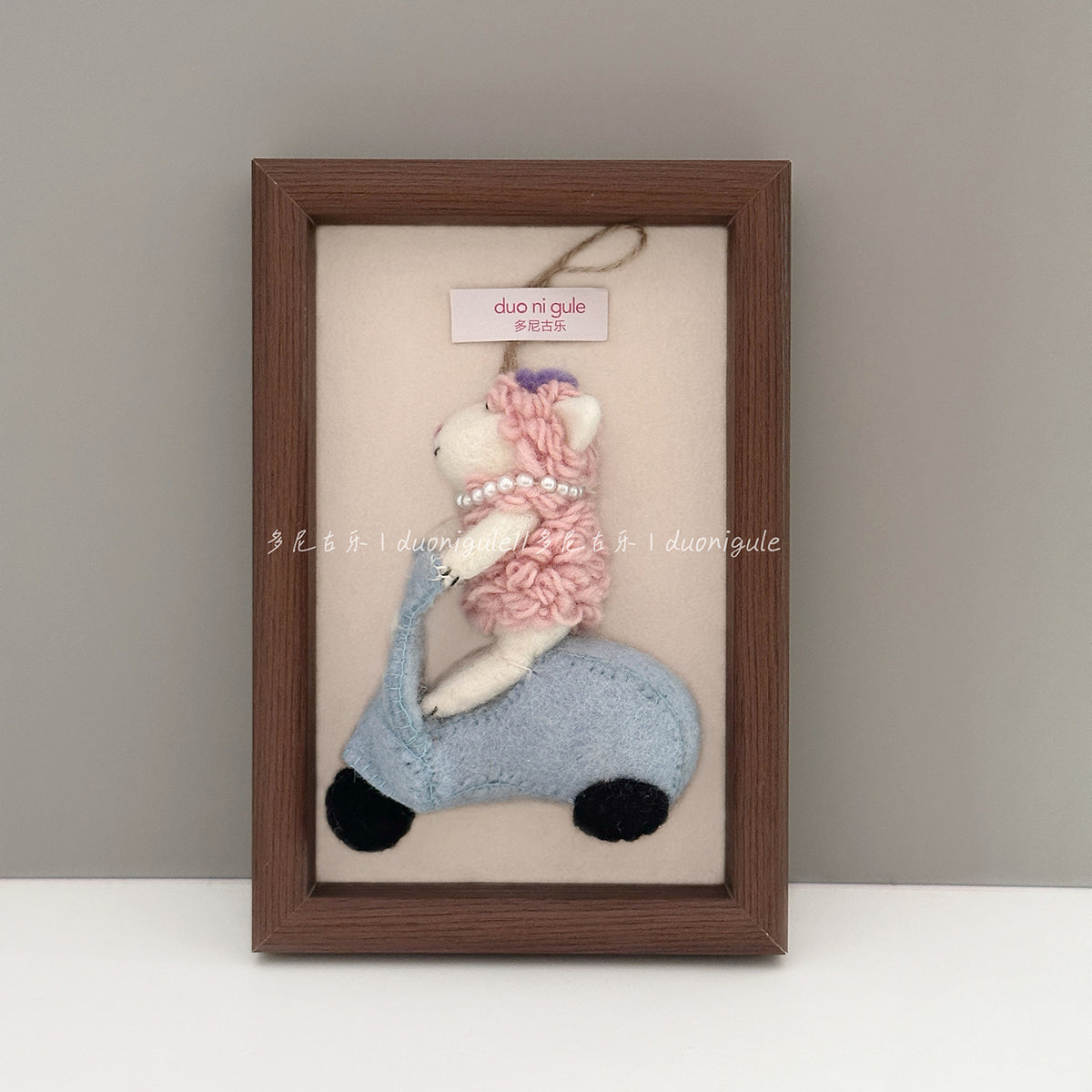 Handmade Felt Pink Sheep on Motorcycle Keychain Bag Charm