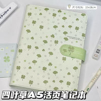 Lucky Four-Leaf Clover A5 PU Loose-Leaf Notebook with Magnetic Buckle