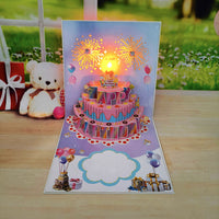 Creative 3D Pop-Up Birthday Cake Fireworks Greeting Card with Light & Sound