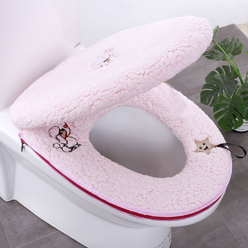 Toilet Seat Cover 2-Pack, Zippered, Thickened Plush, Warm, Universal for All Seasons