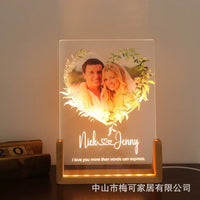 Personalized UV Printed Acrylic Photo Night Light with Wooden Base, Dimmable LED Desk Lamp for Ambiance and Gifting