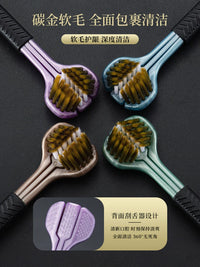 3-Sided Soft Bristle Toothbrush for Comprehensive Oral Cleaning, Tongue Scraper Included, Portable Design
