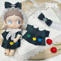 Zsiga 17cm BJD 1/8 Doll Clothes Set with Forest Green Plaid Dress and Bow Hairpin