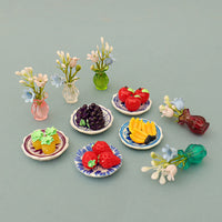 Dollhouse Miniature Fruit Plate and Vase Decor Set, DIY Accessories