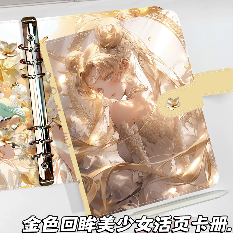 Anime Girl A5 6-Hole Loose-Leaf Binder with PU Leather Cover for Cards and Notes