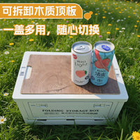 Foldable Car Trunk Storage Box with Wooden Lid for Camping and Home Organization