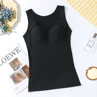 Women's Long Ice Silk Shapewear Camisole with Built-in Bra and Lace Trim