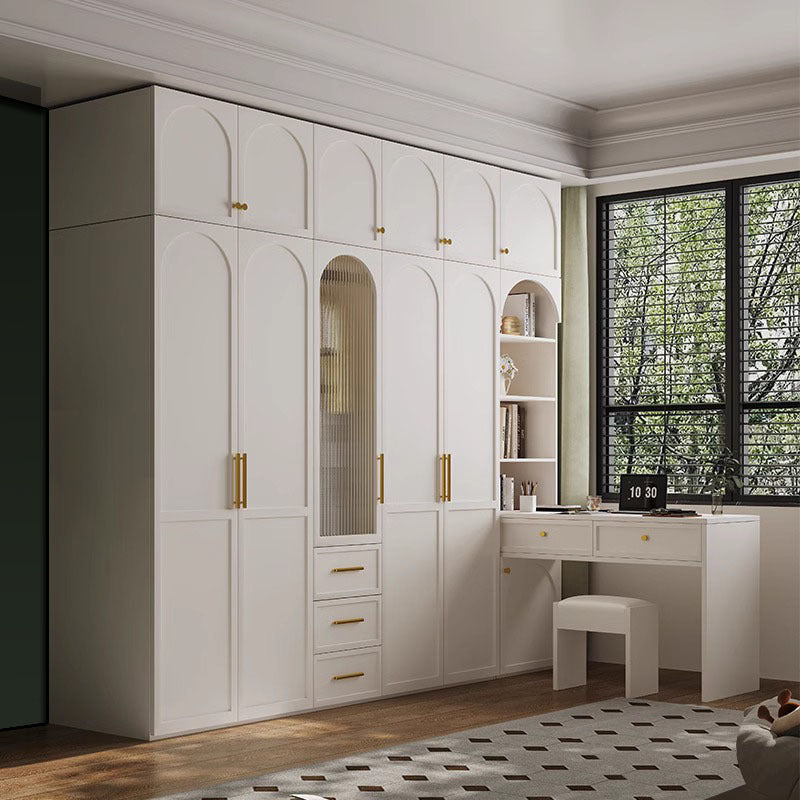 Modern Minimalist Corner Wardrobe with Desk Combination, Solid Wood OSB Home Storage Cabinet
