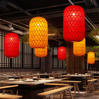 Chinese Style Bamboo Woven Oil Paper Lantern Pendant Light for Restaurant Teahouse Hotpot Shop