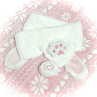 Sweet Rabbit Ear Plush Scarf with Cat Paw Pin, Japanese Style Winter Warm Cross Scarf