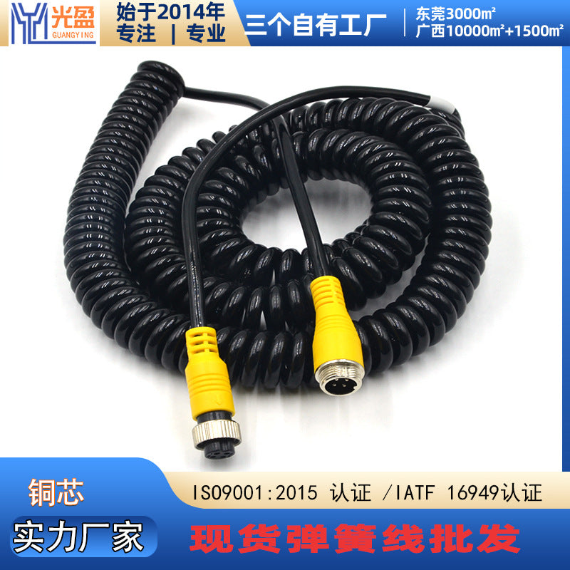 M12 4-Pin Coiled Aviation Cable for Car and Truck Video Systems