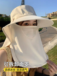 Women's Wide Brim Sun Hat with Neck Flap and Face Mask, UV Protection Breathable Summer Outdoor Hat