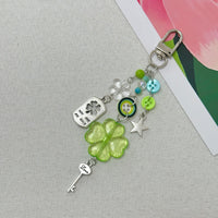 Lucky Four-Leaf Clover Beaded Phone Lanyard Keychain Charm