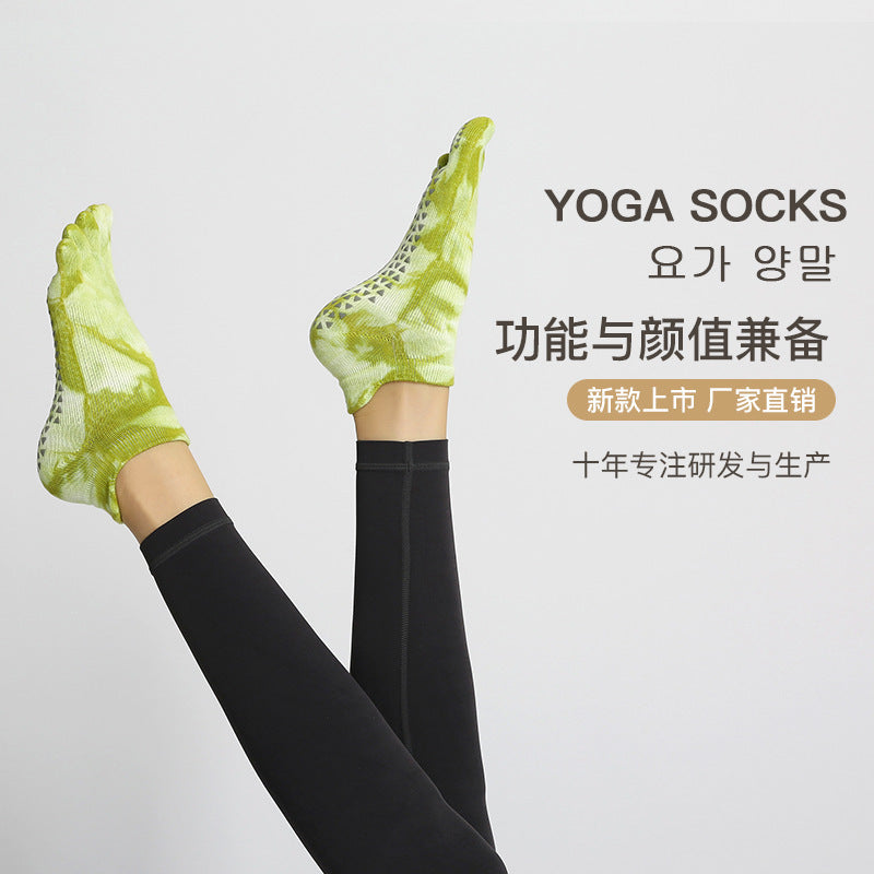 Tie-Dye Non-Slip Yoga Pilates Socks with Five Toes for Women