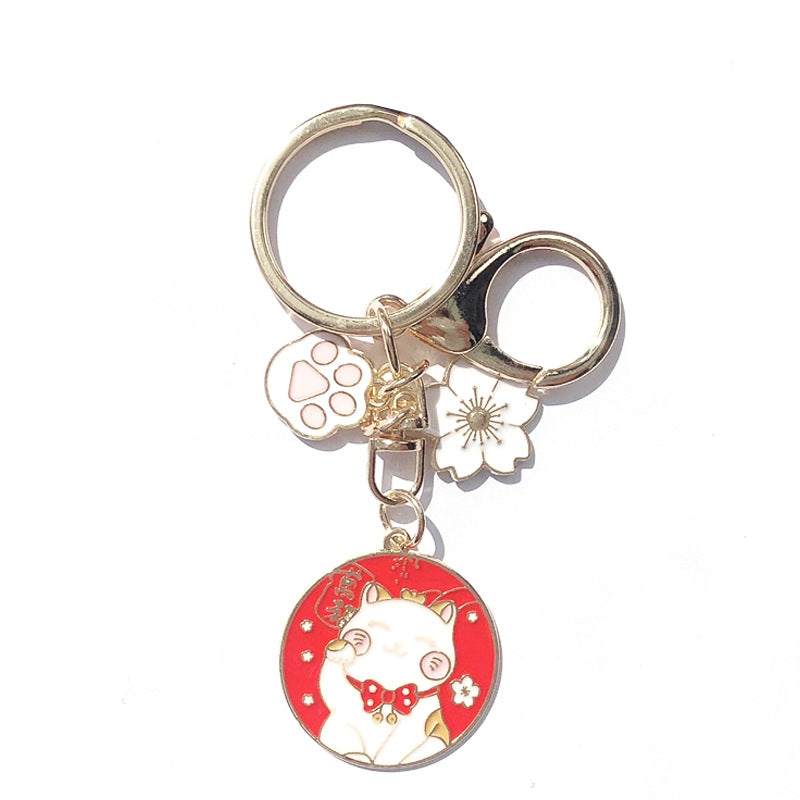 Japanese Lucky Cat Keychain Alloy Enamel Maneki-Neko Charm for Bags and Gifts