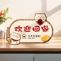 Lucky Cat Welcome Home Entrance Decor Crystal Porcelain Painting