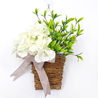 Artificial Hydrangea Wreath Basket for Front Door Decor, Spring Floral Hanging Basket