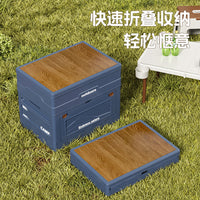Outdoor Camping Folding Storage Box with Wooden Lid, Car Trunk Picnic Organizer