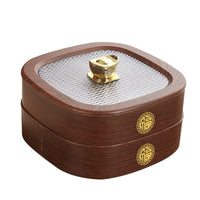Wood Grain Snack Serving Platter with Lid, Rotating Dried Fruit and Nut Candy Box for Living Room