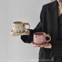 Ceramic Strawberry Pattern Coffee Mug and Saucer Set, 270ML