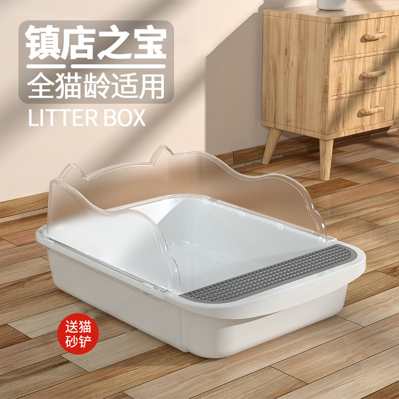 Semi-Enclosed Cat Litter Box with Anti-Splash Design, Large Capacity Cat Toilet for Easy Cleaning