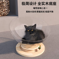 Space Capsule Cat Bed with Turntable Toy, All-Season Semi-Enclosed Pet House
