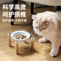 Elevated Ceramic Cat Food Bowls with Acrylic Stand, Double or Single Bowl, Anti-Tip Pet Feeder for Cats and Small Dogs