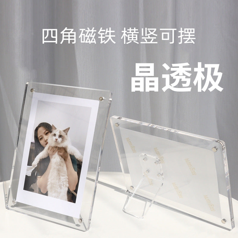 Magnetic Acrylic Photo Frame for Instant Prints and Cards, Transparent Display Stand for 6x7 inch Photos