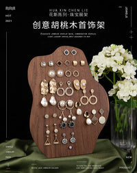 Luxury Walnut Wood Earring Holder and Jewelry Display Stand for Dresser