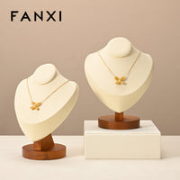 FANXI Solid Wood Microfiber Necklace Display Stand Mannequin Bust for Pendants