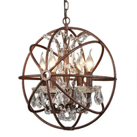 Industrial Globe Chandelier with Crystal Accents for Bar, Cafe, or Living Room