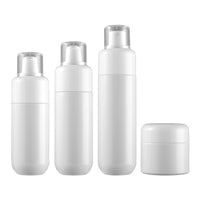White Flat Shoulder Fine Mist Spray Bottle and Round Bottom Cream Jar for Hydrating Products