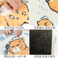 Cartoon Cat Absorbent Non-Slip Bathroom Mat Machine Washable Lamb Velvet Half-Round Doormat