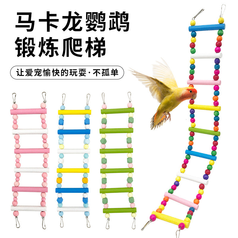 Macaron Rainbow Bird Ladder Toy for Parrots and Small Birds, Climbing Swing Perch for Cage Decoration