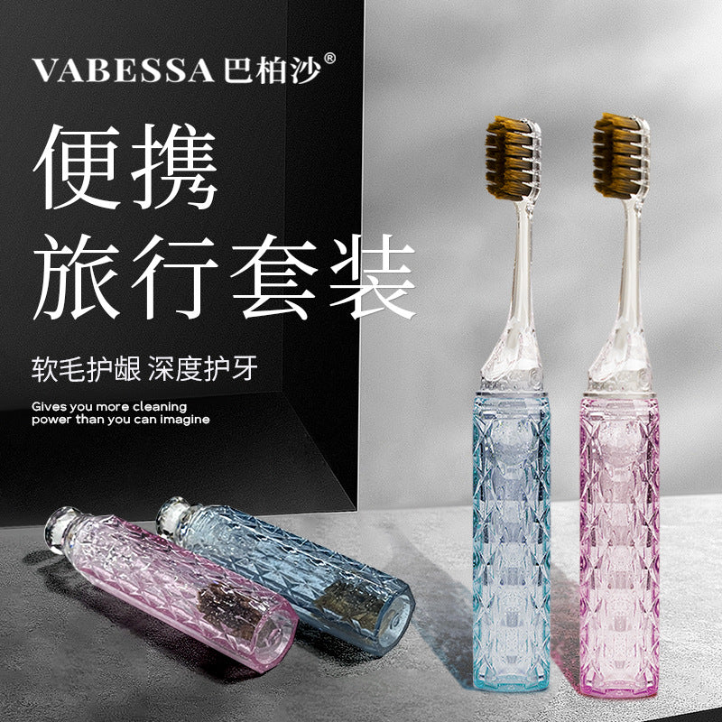Portable Folding Toothbrush with Soft Bristles and Crystal Handle