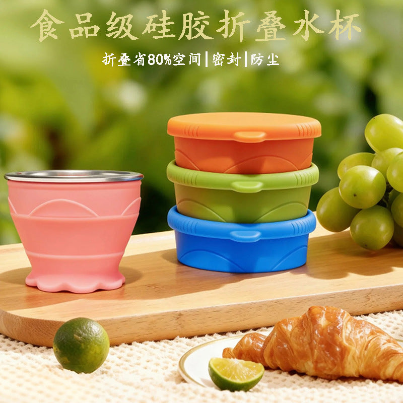 Portable Silicone Folding Cup for Travel and Outdoor Activities, Food-Grade Collapsible Mouthwash Cup