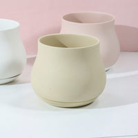 Ceramic Belly Planter with Saucer for Office & Home Decor, Simple Desktop Flower Pot