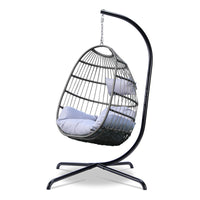 Outdoor Wicker Hanging Chair with Stand, Balcony Patio Swing, Indoor Single Person Rattan Basket Hammock