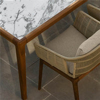 Nordic Outdoor Rattan Woven Dining Set with Teak Wood and Rock Slab Table