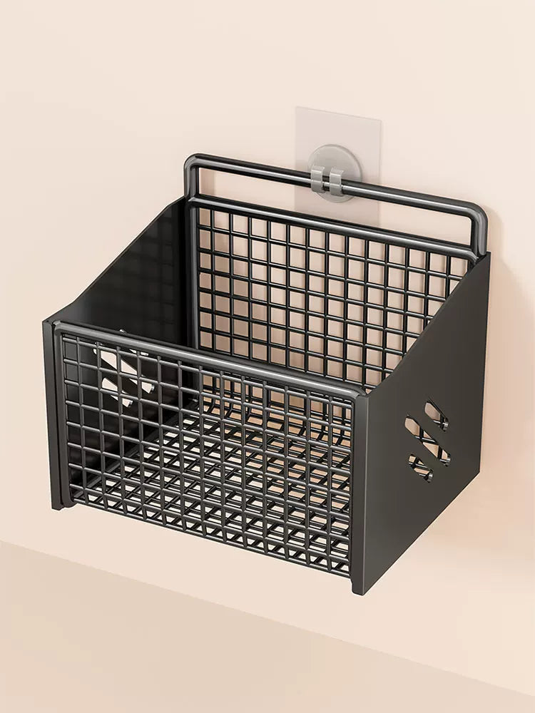 Wall-Mounted Punch-Free Iron Mesh Storage Basket for Bathroom & Cosmetics